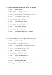 English Worksheet: Exercises there is / are