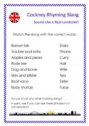 English Worksheet: Cockney rhyming Slang 