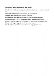 English Worksheet: Will, May, Might