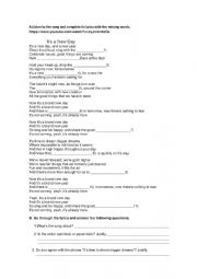 English Worksheet: Song It�s a new day - It�s a New Year!