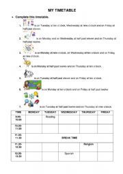 English Worksheet: My timetable