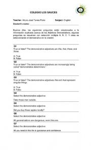 English Worksheet: DEMONSTRATIVES