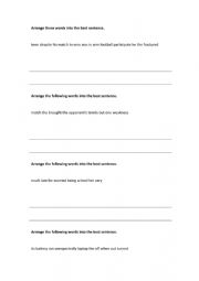 English Worksheet: Arrange the best sentence