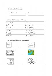 English Worksheet: DATES AND NATURE