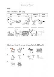 English Worksheet: worksheet for animals