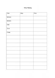 English Worksheet: Party Planning