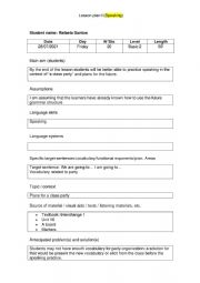 English Worksheet: Speaking lesson plan