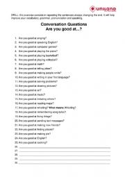 English worksheet: Are you good at....