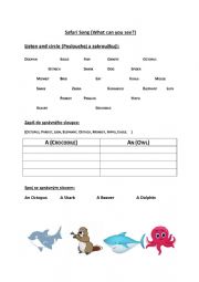 English Worksheet: Safari Animals Song