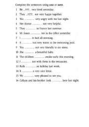 English Worksheet: Was/were