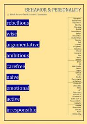 English Worksheet: Behavior and personality