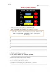 English Worksheet: Have to / don�t have to: exercise