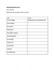 English Worksheet: Narrative/Descriptive writing