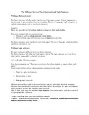 English Worksheet: Thesis Statement vs. Topic Sentence