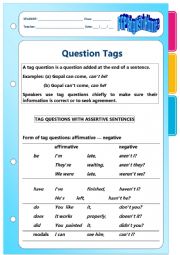 English Worksheet: Question Tags