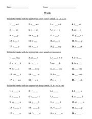 English Worksheet: Word fill-ups