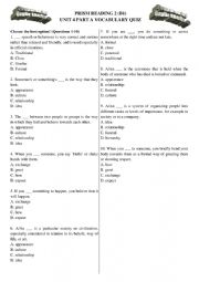 Prism Reading 2 Unit 4 Part A Vocabulary Quiz
