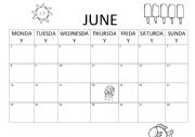 English Worksheet: June weather calendar