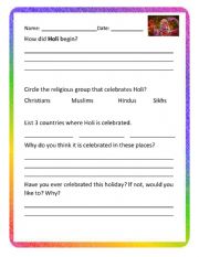 English worksheet: Holi 