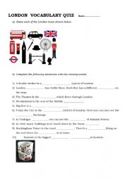English Worksheet: London Vocabulary quiz