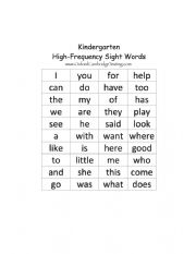 English worksheet: SITE WORDS