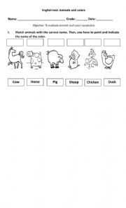 English Worksheet: Animals and colors 