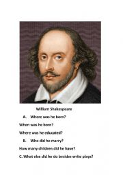 English Worksheet: William Shakespeare