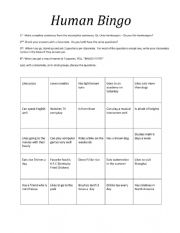 English Worksheet: Human Bingo for yes no questions 