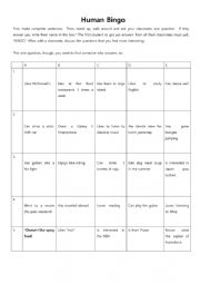 English Worksheet: Human Bingo 2nd edition for yes / no questions