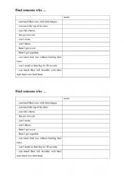 English Worksheet: find someone who (can, can�t, has got, hasn�t got)