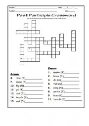 English Worksheet: Past Participle - Crossword