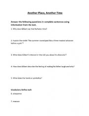 English Worksheet: Another Place, Another Time Questions
