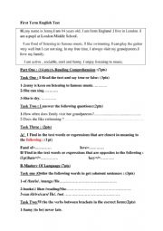 English Worksheet: 3 middle school exam