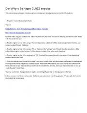 English Worksheet: Don�t Worry Be Happy by Bobby McFerrin CLOZE listening exercise