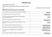 English Worksheet: Matching the value and its meaning