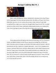 English Worksheet: Avengers: Infinity War Summary and Lit Q�s