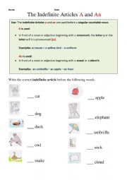 English Worksheet: A/AN