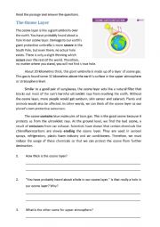 English worksheet: The Ozone Layer