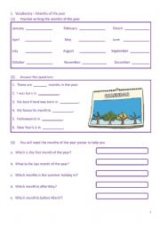 English Worksheet: Months of a year