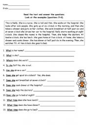 English Worksheet: Nelly the Nurse