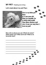 English Worksheet: MY PET 