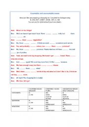 English Worksheet: Countable and uncountable nouns