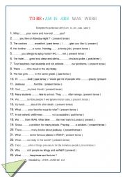 English Worksheet: be : am, is, are, was, were