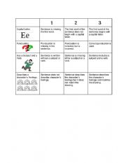 English Worksheet: Writing a Sentence About How Pete the Cat Feels Rubric