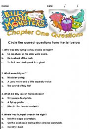Billy & The Mini-Monsters Chapter 1 Comprehension Questions