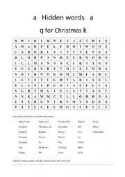 English Worksheet: Hidden Words for Christmas