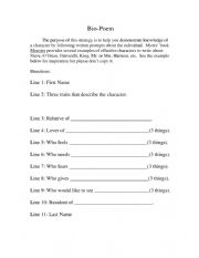 English Worksheet: Bio-poem