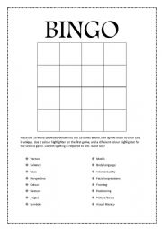 English Worksheet: Visual Literacy Terminology Bingo 4x4 Grid