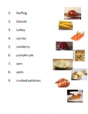 Thanksgiving food matching worksheet