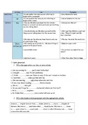 articles worksheet